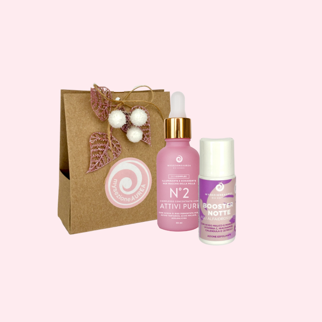 Scatolina Origami fatta a mano con Attivo N2 Schiarente e Illuminante e mini Booster Notte AHA