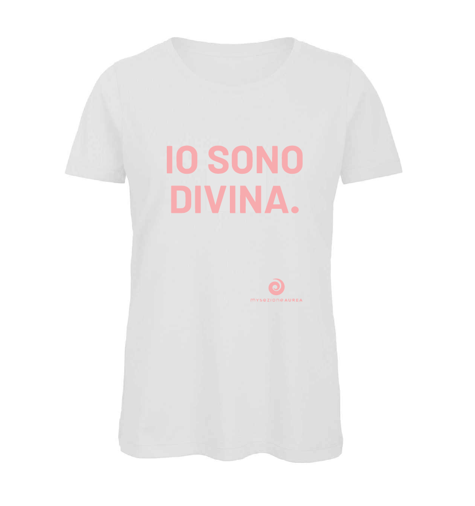 T-shirt Bianca e Rosa in cotone organico IO SONO DIVINA.-M