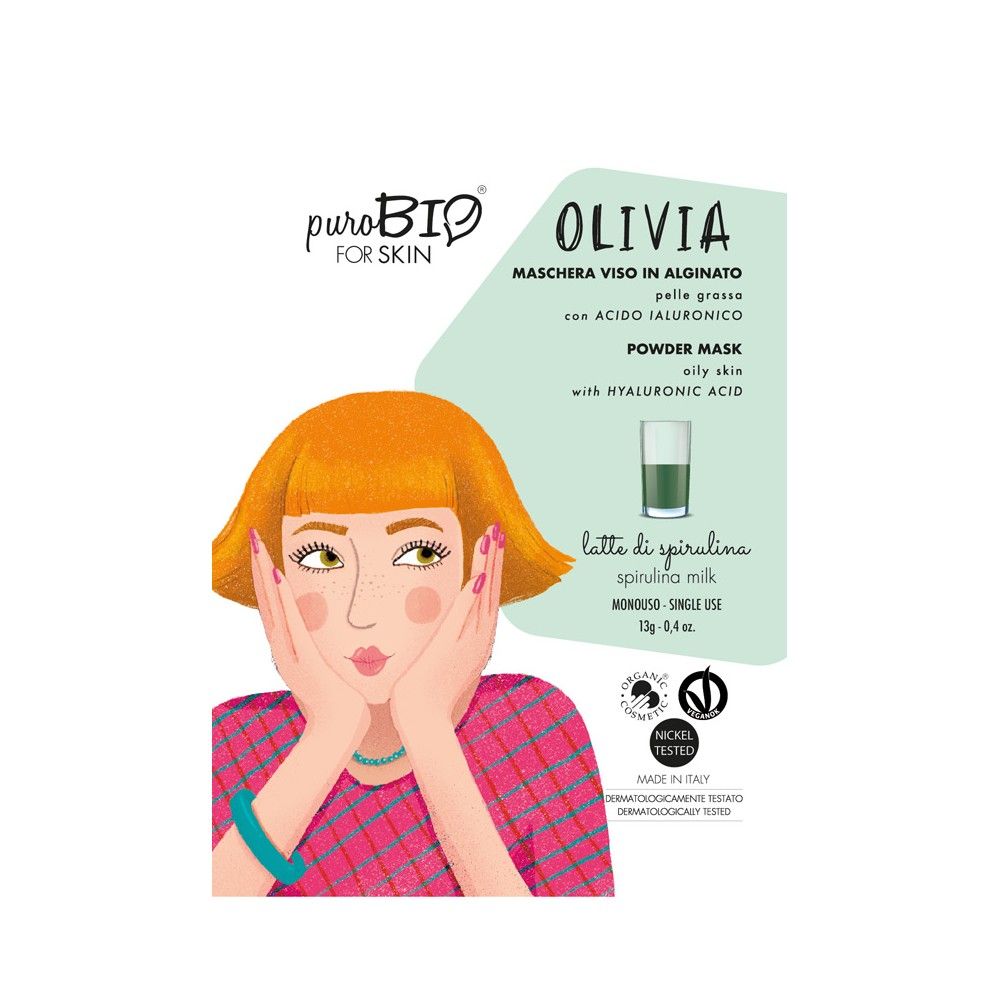 OLIVIA - Maschera Viso Peel-off Alginato Pelle Grassa - PuroBIO-SPIRULINA OLIVIA
